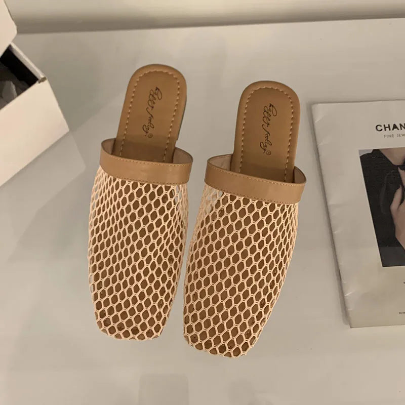 LIZAKOSHT  -  Summer Women Slippers Sexy Mesh Mules Shoes Indoor Home Slides Female Flats Shoes Beach Sandals Flip Flops New Woman Shoes