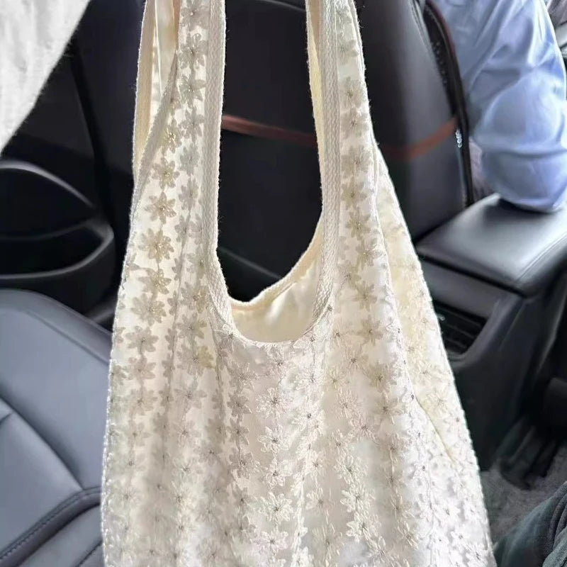 LIZAKOSHT  -  Y2k Aesthetic Fashion Flower Design Tote Bags All Match Simple Chic Women Underarm Bag Vintage Casual Shoulder Handbags Trendy