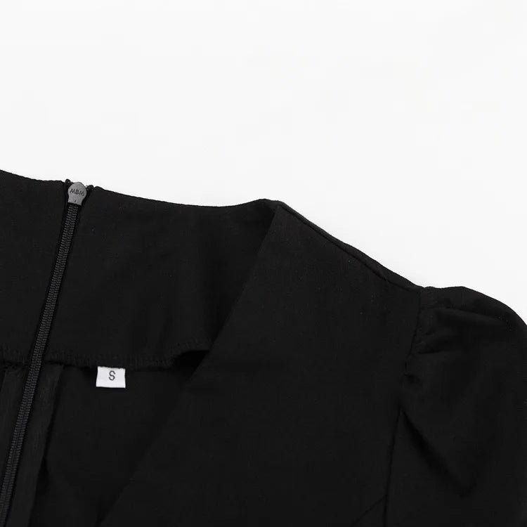 LIZAKOSHT  -  Summer Black Ruffled Mini Dress Female V-Neck Long Sleeve Solid Commute Elegant Party Dress Evening Women's Bodycon Dress