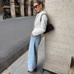 LIZAKOSHT  -  Stylish Single-Breasted Loose Jacket Women Stand-Collar Long-Sleeved Splicing High-Street Jacket Spring Autumn Street Coat