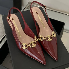 LIZAKOSHT  -  Metal Chain Design Sexy High Heels Women Pointed Toe Brand Slingback Shoes Elegant Fashion Office Shoes New Summer Sandals Women