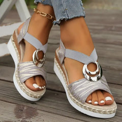LIZAKOSHT  -  Beige Heeled Sandals Low-Heeled Shoes With Strap Large Size Clogs Wedge Open Toe 2025 Summer Black Low-heeled Big Fashion Girls