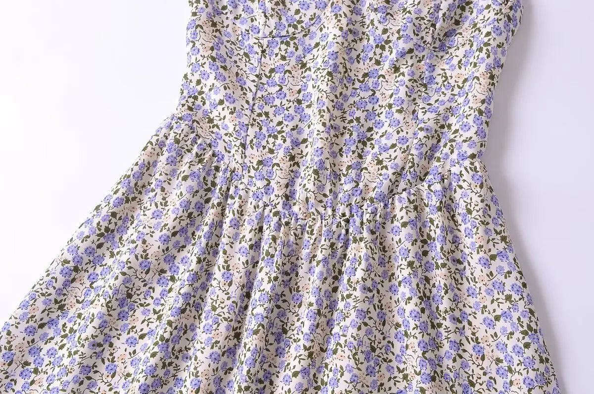 LIZAKOSHT  -  European and American Style Women's New Floral Print Heart-shaped Collar Waist Slim Strap Dress