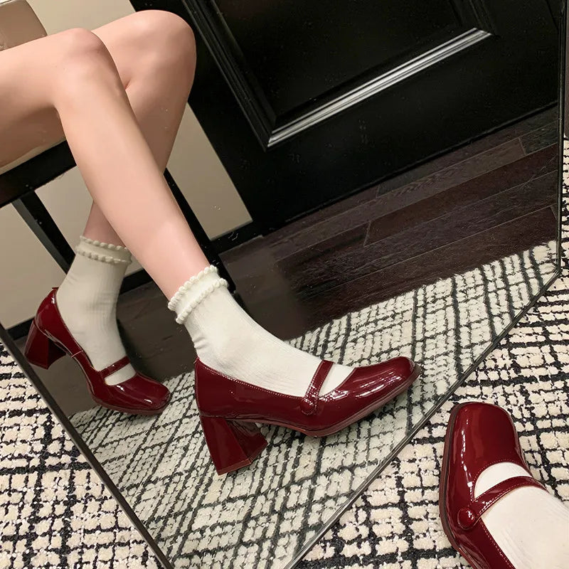 LIZAKOSHT  -  Fashion Pumps New High Quality Genuine Leather Shoes Round Head Shallow Mouth High Heels Mary Janes Women's Shoes