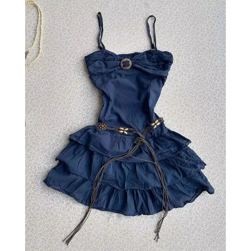 LIZAKOSHT  -  Y2k Sling Sexy Slim Goth Womens Dresses Vintage Punk Mini Short Dress Sweet Tube Top American Ball Gown Harajuku Backless 2000s