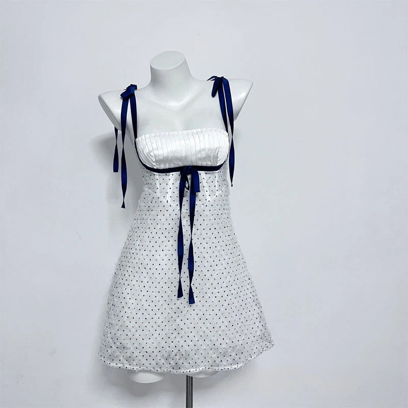 LIZAKOSHT  -  Fashion Women Dress High Quality Polka Dot Nightdress Sexy Mesh Bow Bodycon Vintage Dresses vestidos Wedding Night Dress