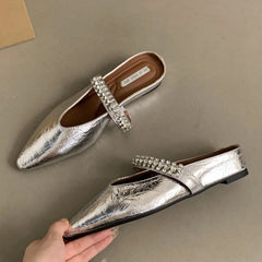 LIZAKOSHT  -  Bling Crystal Flat Heel Slippers Mules Women Wrap Toe Banquet Stiletto Sandals New Summer Luxury Formal Party Shoes Female Slide