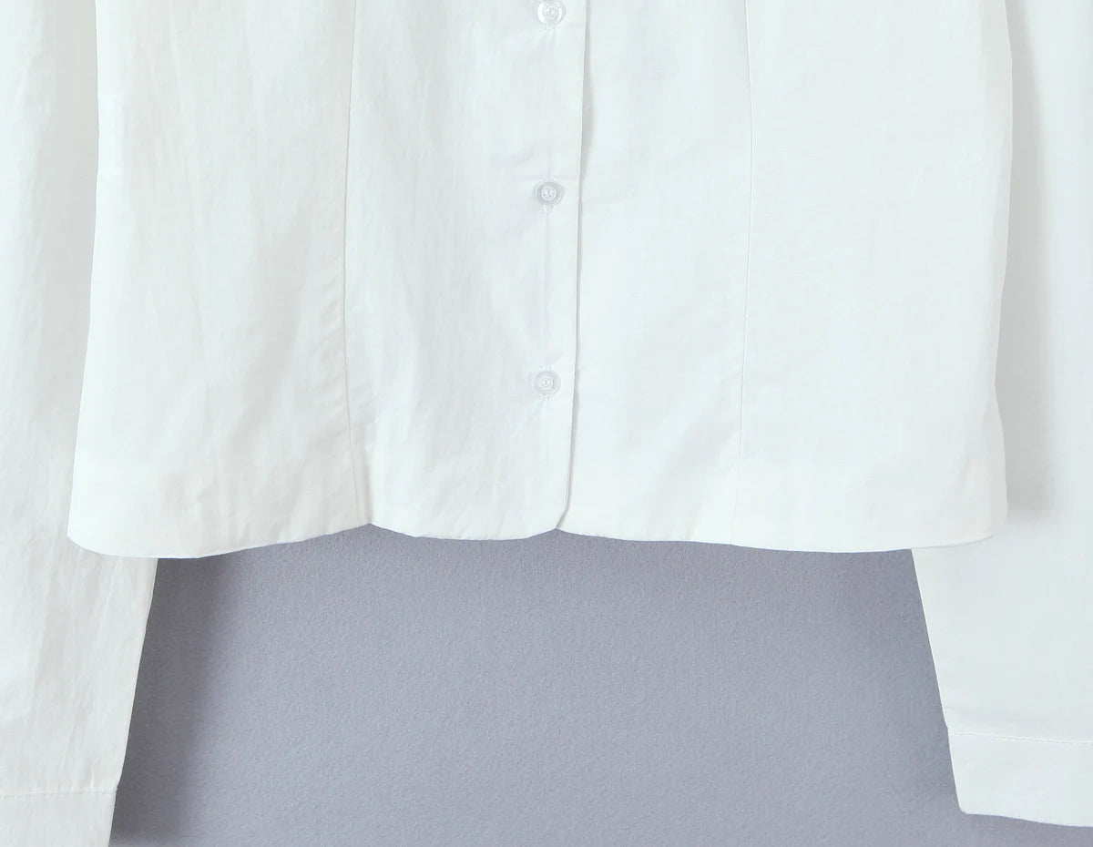 LIZAKOSHT  -  Sweet Spring White Peter Pan Collar Long Puff Sleeve Shirt Women Single-breasted Buttons Slim Waist Short Blouse Tops CHIC