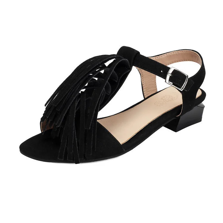 LIZAKOSHT  -  Low Heels Suede Tassels Women Sandals Comfortable Women's Shoes