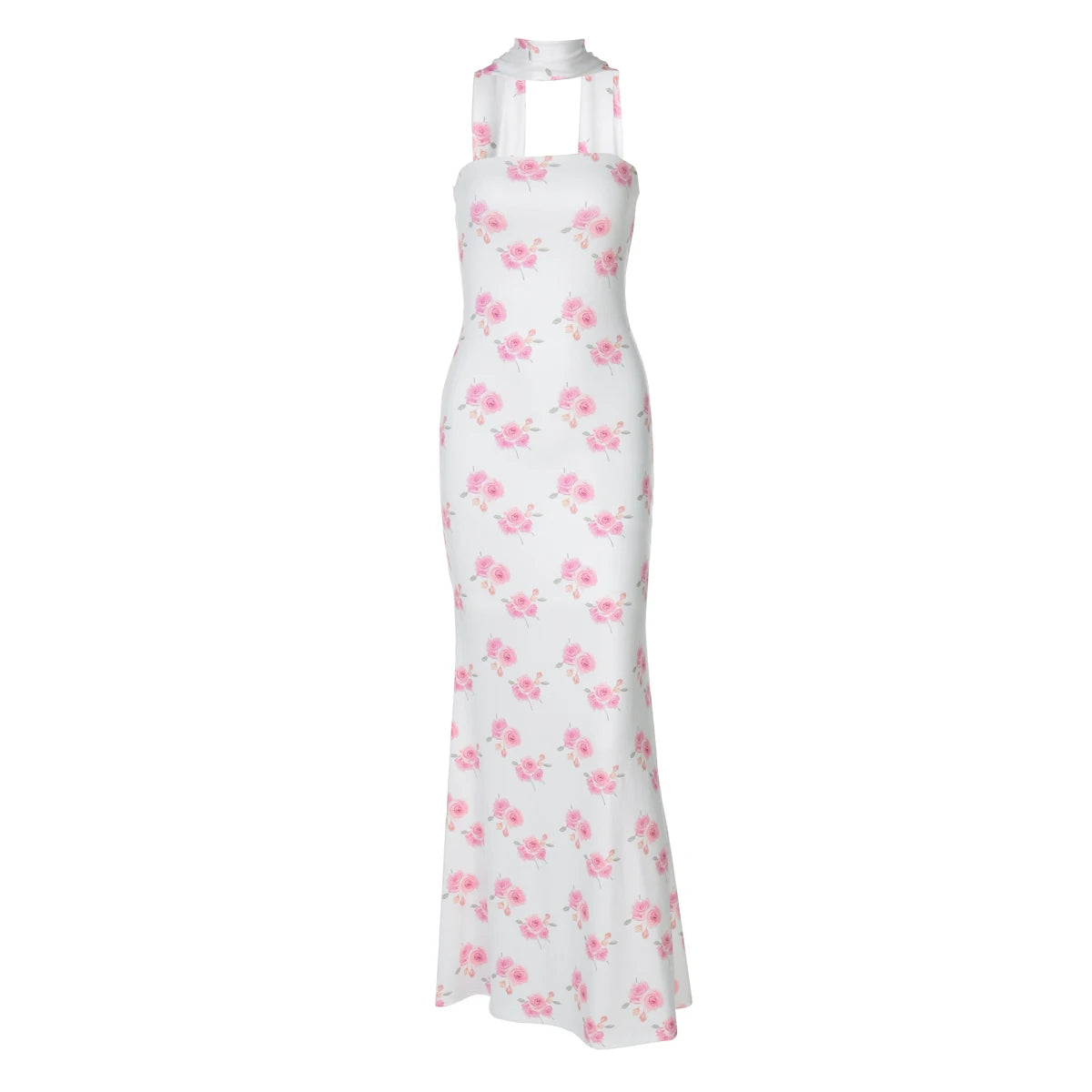 LIZAKOSHT  -  Elegant Floral Print Strapless Ribbon Sexy Bodycon Maxi Prom Dress Summer Women Clothes Birthday Party Festival