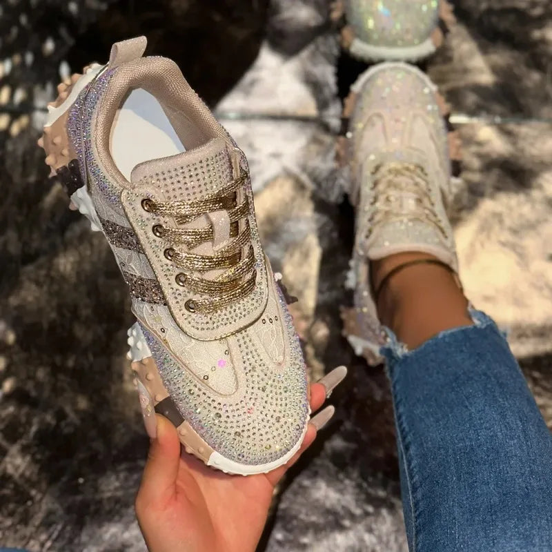 LIZAKOSHT  -  Breathable Casual Sporty Women's Single Shoes Spring Autumn Thick Bottom Leisure Sports Water Diamond Mesh Shoes Dad Sneakers
