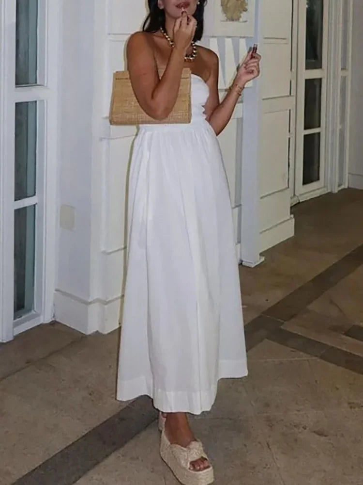 LIZAKOSHT  -  Sleeveless Party Dress, Women Summer Backless Patchwork Maxi Dress, Solid Strapless Elegant Ladies Dress Vestido