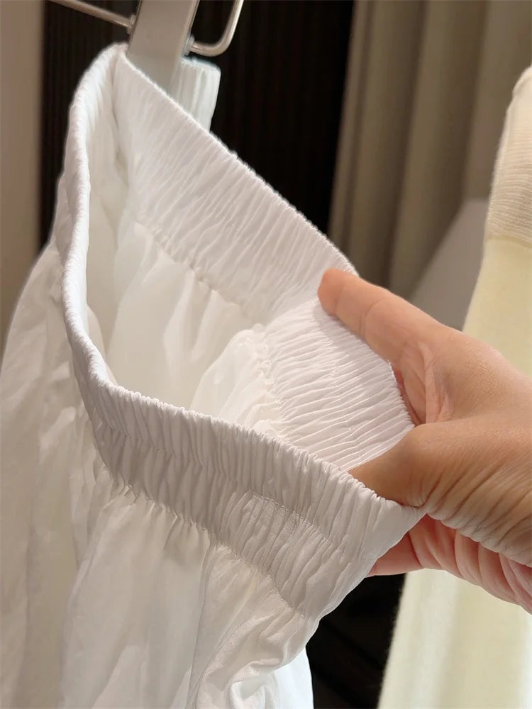 LIZAKOSHT  -  White High Waist Lace Long Skirt Female Pleated Casual Basic Summer Solid Loose Elegant Maix Skirt Women's Clothes Femme