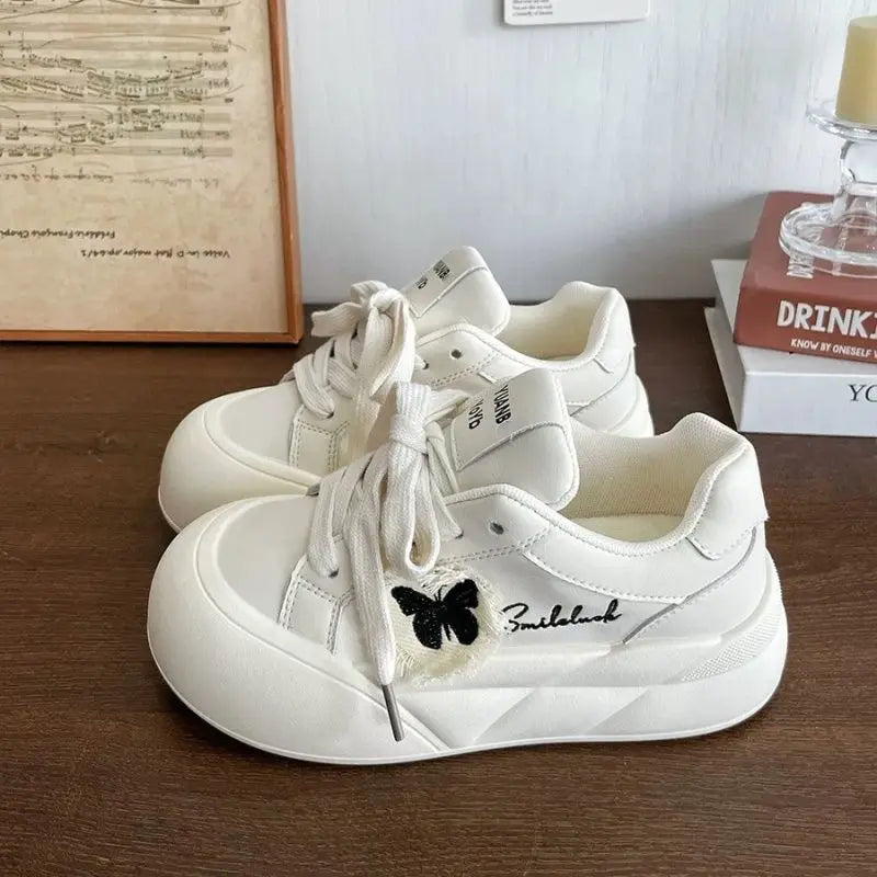 LIZAKOSHT  -  Lovely Sneakers Women Butterfly Print Versatile Lace Up Casual Shoes Thick Bottom Increase Round Toe Trainers Women