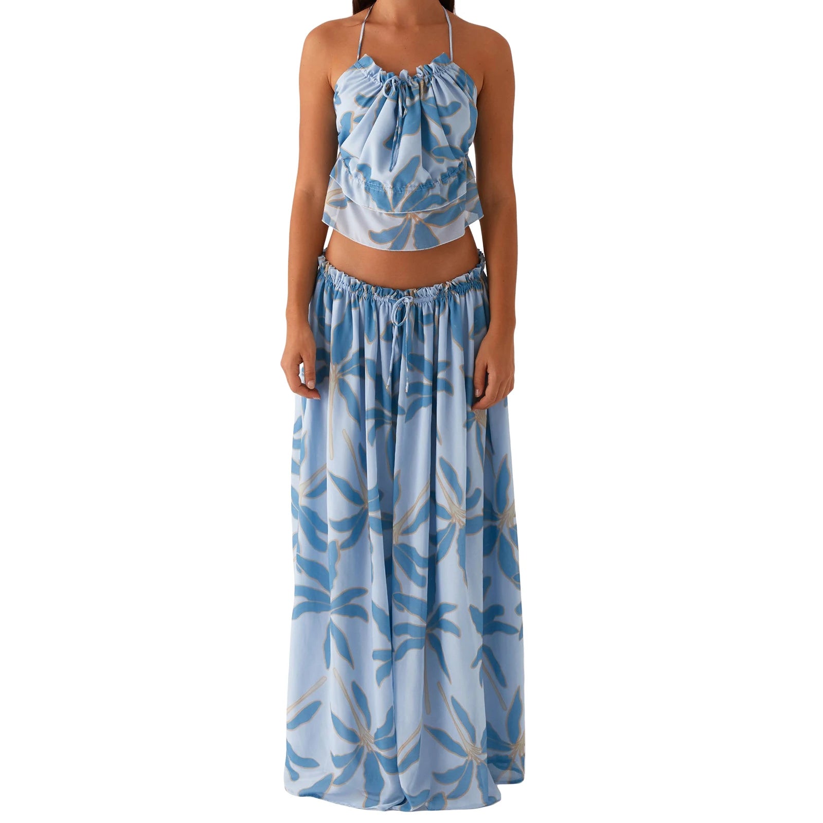 LIZAKOSHT  -  Women s Floral Print Crop Top and High Waisted Maxi Skirt Set for Summer Vacation Beachwear Outfit