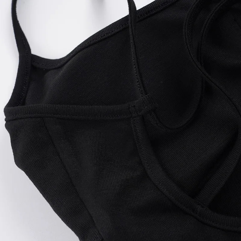 LIZAKOSHT  -  Simple Black Sexy Cross Halter Chest Padded Suspender Versatile Base Top