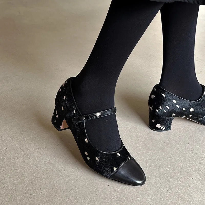 LIZAKOSHT  -  Fashion Pumps New High Quality Horse Hair Splicing High Heels Mary Janes Shoes Commuter Women's Shoes