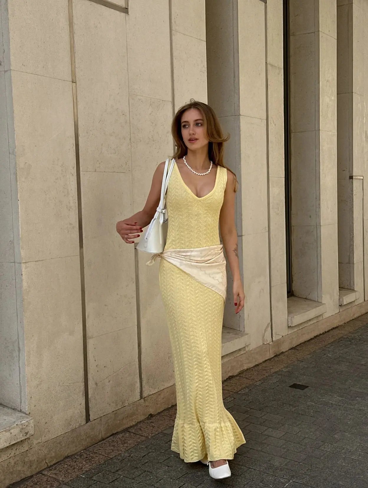 LIZAKOSHT  -  Temperament Ruffle Knit Dress Sexy V Neck Sleeveless Backless Sexy Knit Long Dress Elegant Luxury Y2k Women's Evening Dresses