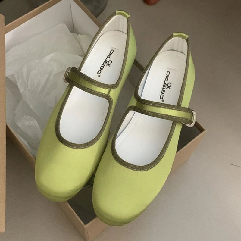 LIZAKOSHT  -  Comfort Satin Soft Sole Ladies Mary Jane Shoes Fashion Round Toe Shallow Women Flats Elegant Buckle Prom Designer Ballet Shoes