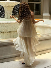 LIZAKOSHT  -  Tulle Bow Asymmetrical Hem Sheer Mesh Co-Ord Summer Date Gallery Banquet Lady Women Dreamy Gothic Soft Matching Vestido