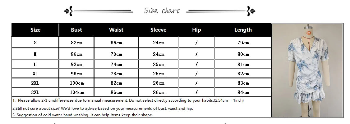 LIZAKOSHT  -  Summer Women Sexy Flora Painted Ruffle Slim Dress Chic Deep V-neck Double Layered Ruffled Hem Dresses Lady New Daily Party Gowns