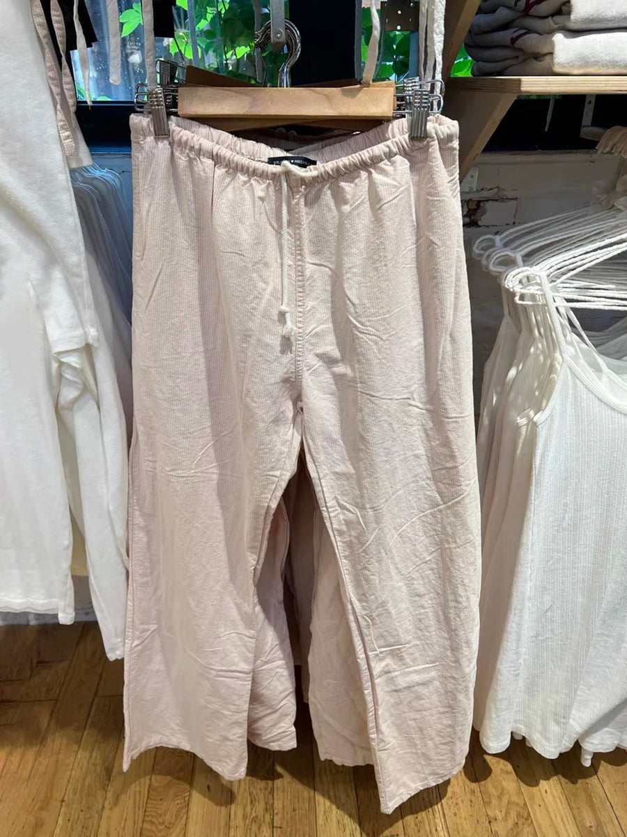 LIZAKOSHT  -  Pink Striped Drawstring Casual Pants Summer Elastic High Waist Cotton Thin Loose Trousers Women Casual Simple Sweet Home Pants