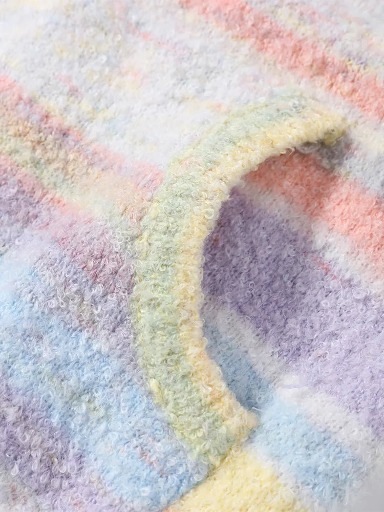 LIZAKOSHT  -  Knitted Rainbow Sweater Woman Hooded Cardigan Colorful Loose Knitwear Long Sleeve Jacket Zipper Coats Autumn Winter Outerwears