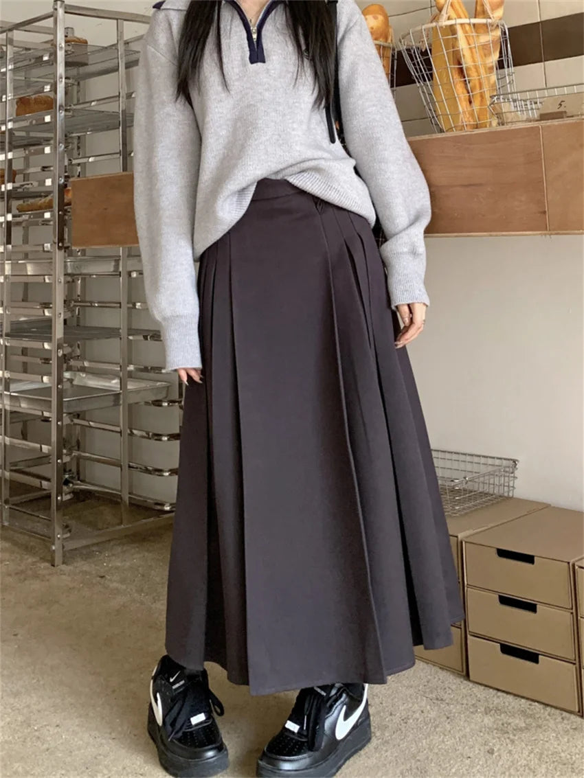LIZAKOSHT  -  Preppy Style Women Pleated Skirts Chic Spring Solid All Match Gentle Fashion Office Lady High Waist Slim New Party