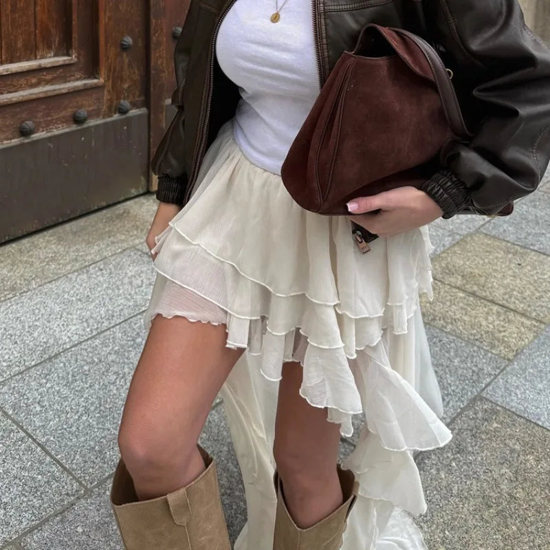 LIZAKOSHT  -  Casual fashion irregular hem skirt women's clothing spring and autumn temperament elastic waist a-word skirt