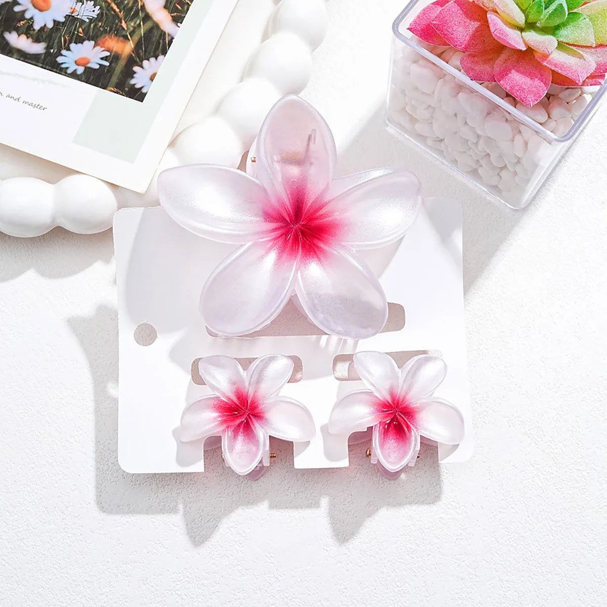 LIZAKOSHT  -  3pcs/set Flower Claw Clip Women Hawaiian Girl Hair Accessories Flower Ponytail Clip Clamp Barrettes Hairpin Summer Beach Jewelry