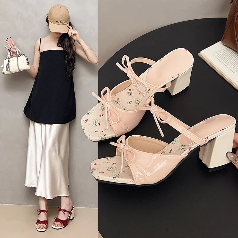 LIZAKOSHT  -  New Summer Elegant Fashion Bow Design Flowers SandalsWedge Cool Slippers Women's Straight French Style High-heeled Shoes
