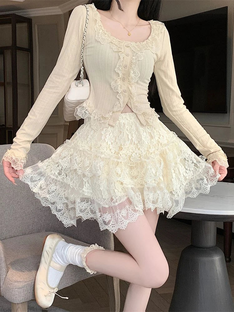LIZAKOSHT  -  Embroidery Flower Gauze Y2k Aesthetic Women's Skirt 2024 Summer Harajuku A-line Mini Skirts Streetwear Sweet Grunge Fairy Faldas