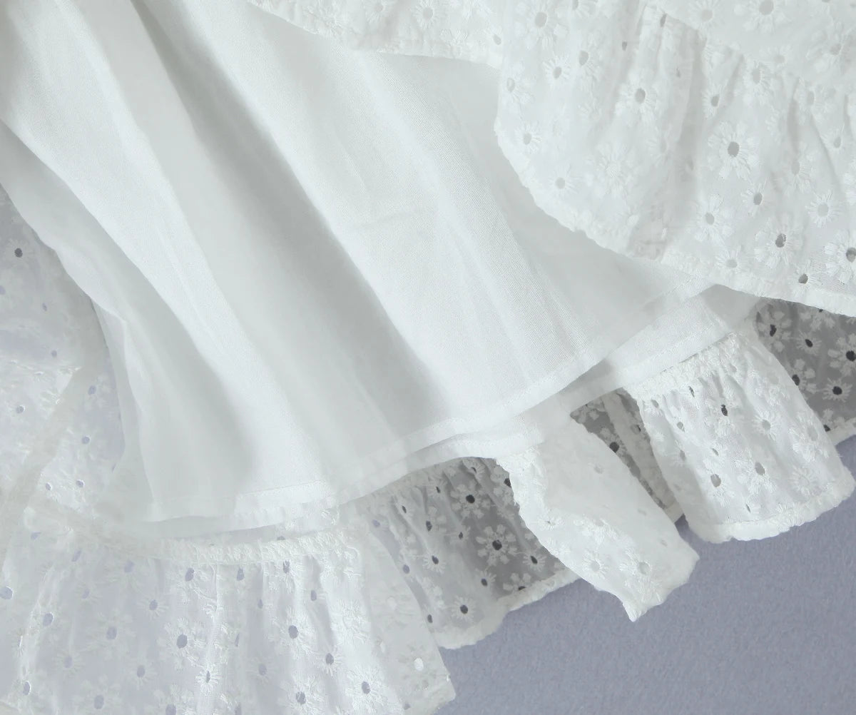LIZAKOSHT  -  Evening Party Embroideryed Dress Elegant Summer Solid Color White Lace dress Off Shoulder Short Dress Front Tie Back Shirred