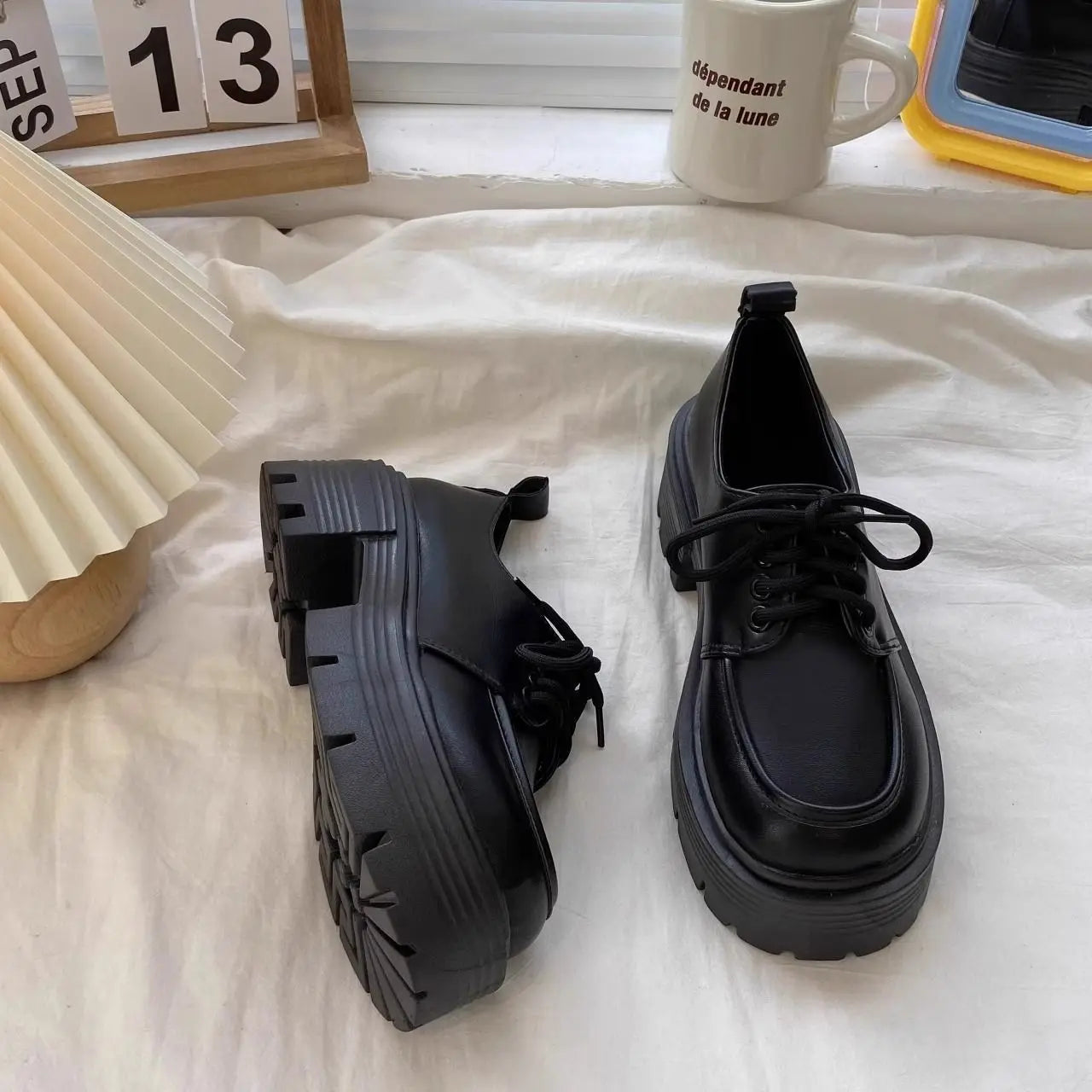 LIZAKOSHT  -  British Style Thick Bottom Heel Increase Single Shoes Retro All-Match Spring New Style Flat Loafers Fashionable Casual Shoes