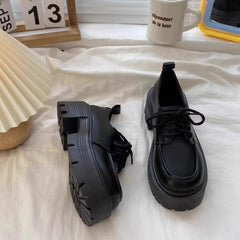 LIZAKOSHT  -  British Style Thick Bottom Heel Increase Single Shoes Retro All-Match Spring New Style Flat Loafers Fashionable Casual Shoes