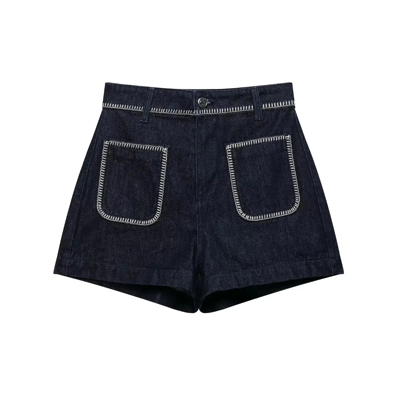 LIZAKOSHT  -  Fashion Denim Shorts For Women Summer 2025 New Casual Black Zipper Pockets Short Pants Chic Bright Line Decoration Mini Shorts