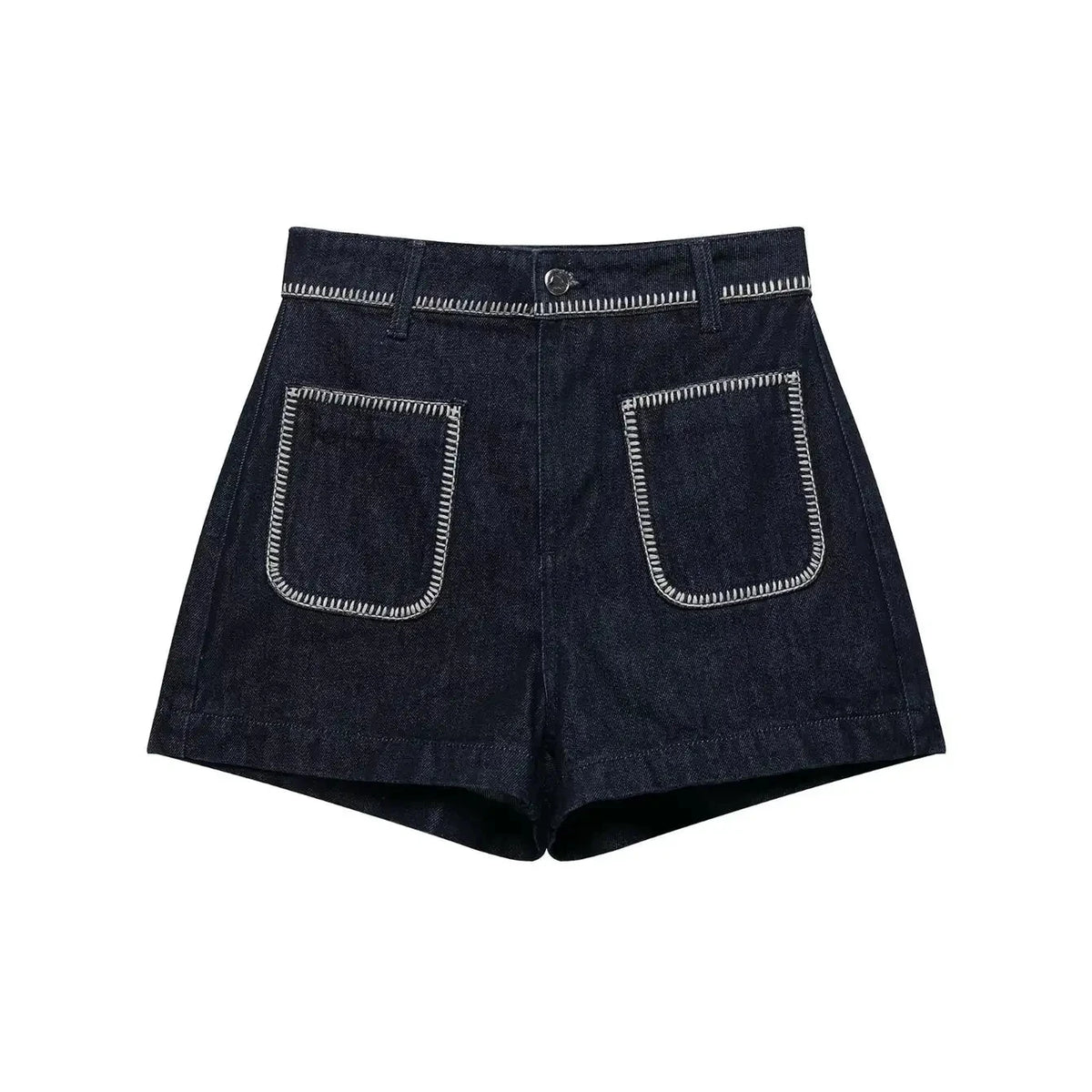 LIZAKOSHT  -  Fashion Denim Shorts For Women Summer 2025 New Casual Black Zipper Pockets Short Pants Chic Bright Line Decoration Mini Shorts