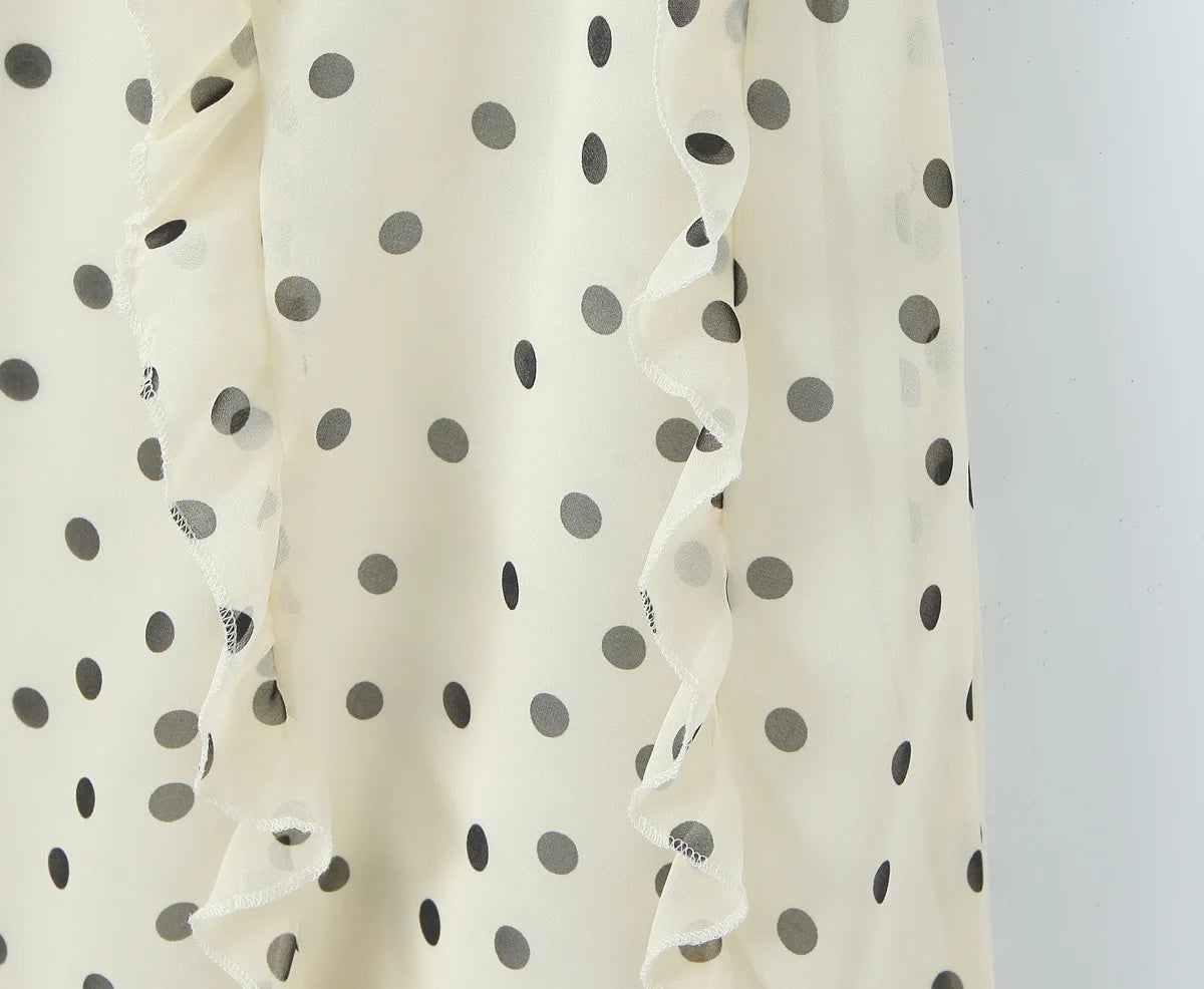 LIZAKOSHT  -  New Women's Irregular Skirt Ruffle Edge Apricot Polka Dot Skirt