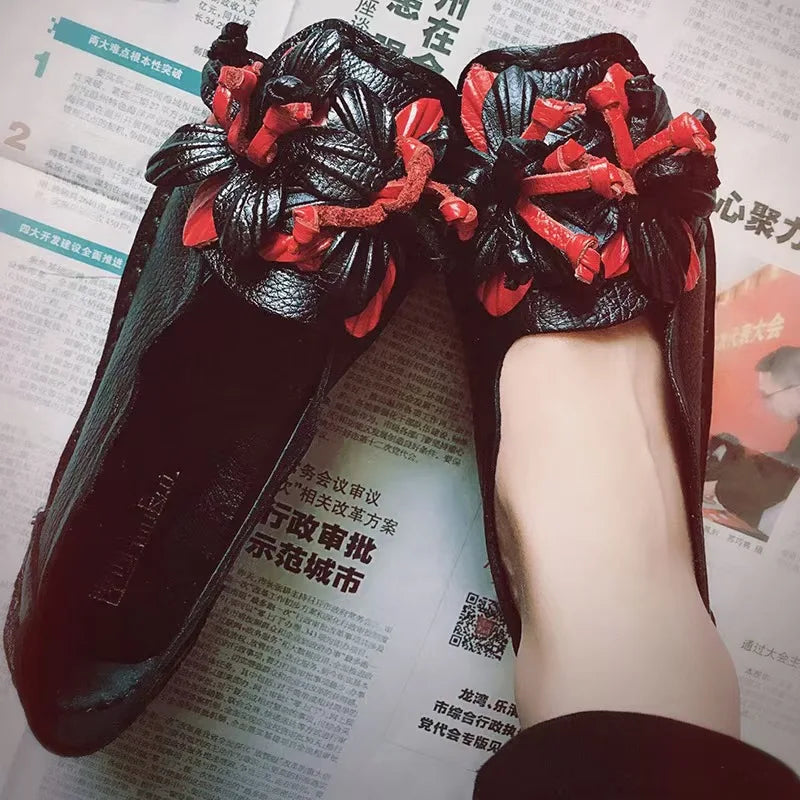 LIZAKOSHT  -  High Quality Genuine Leather Flats Woman Spring Shoes Super Designer Flats Women Flower Ladies Casual Shoes Female Loafers
