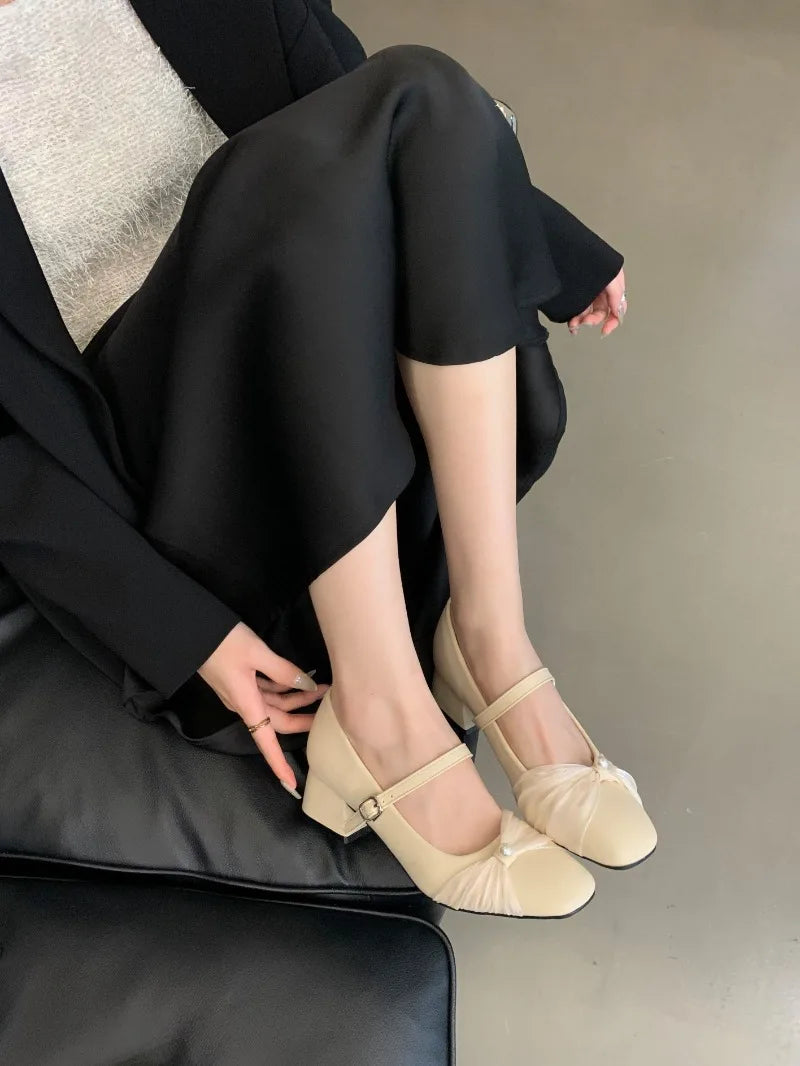 LIZAKOSHT  -  New Women's Shoes with Thick Heel, Square Toe, Shallow Mouth, High Heels, Mary Jane Single Shoes