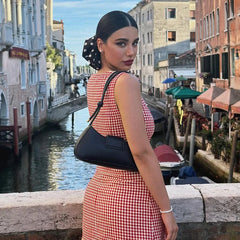 LIZAKOSHT  -  Women Red Plaid Sleeveless Buttons Short Dress Elegant Fashion Lady Streetwear Summer Y2K Sexy Crew Neck Mini Dresses