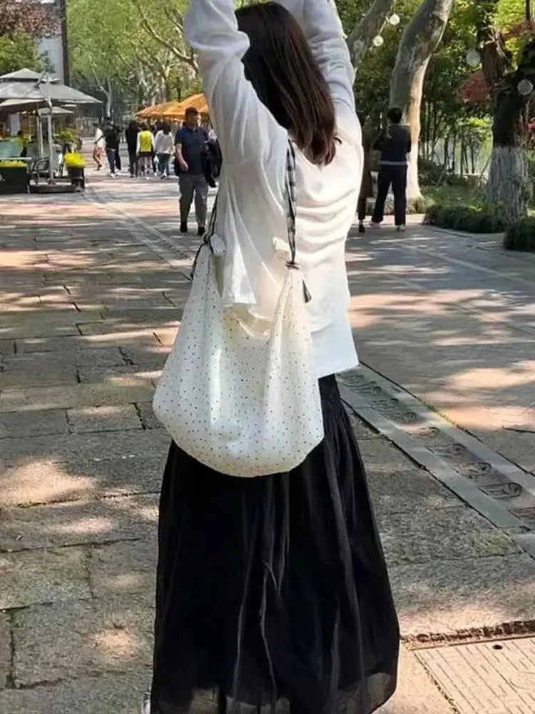 LIZAKOSHT  -  Black Dots Summer Plaid Patchwork Handbag Designer Tote Bags Large Capacity Women Commute Shoulder Bag