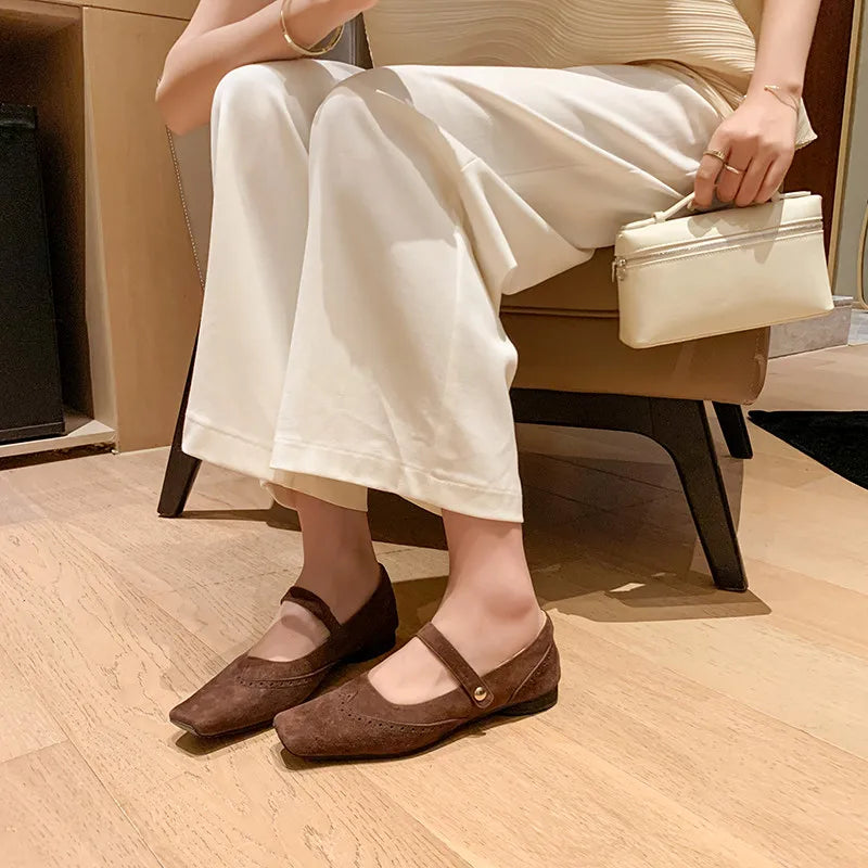 LIZAKOSHT  -  Fashion Women's Shoes New High Quality Suede Retro Mary Jane Shoes Square Headed Carved Low Heels Shoes Lightweight Shoes