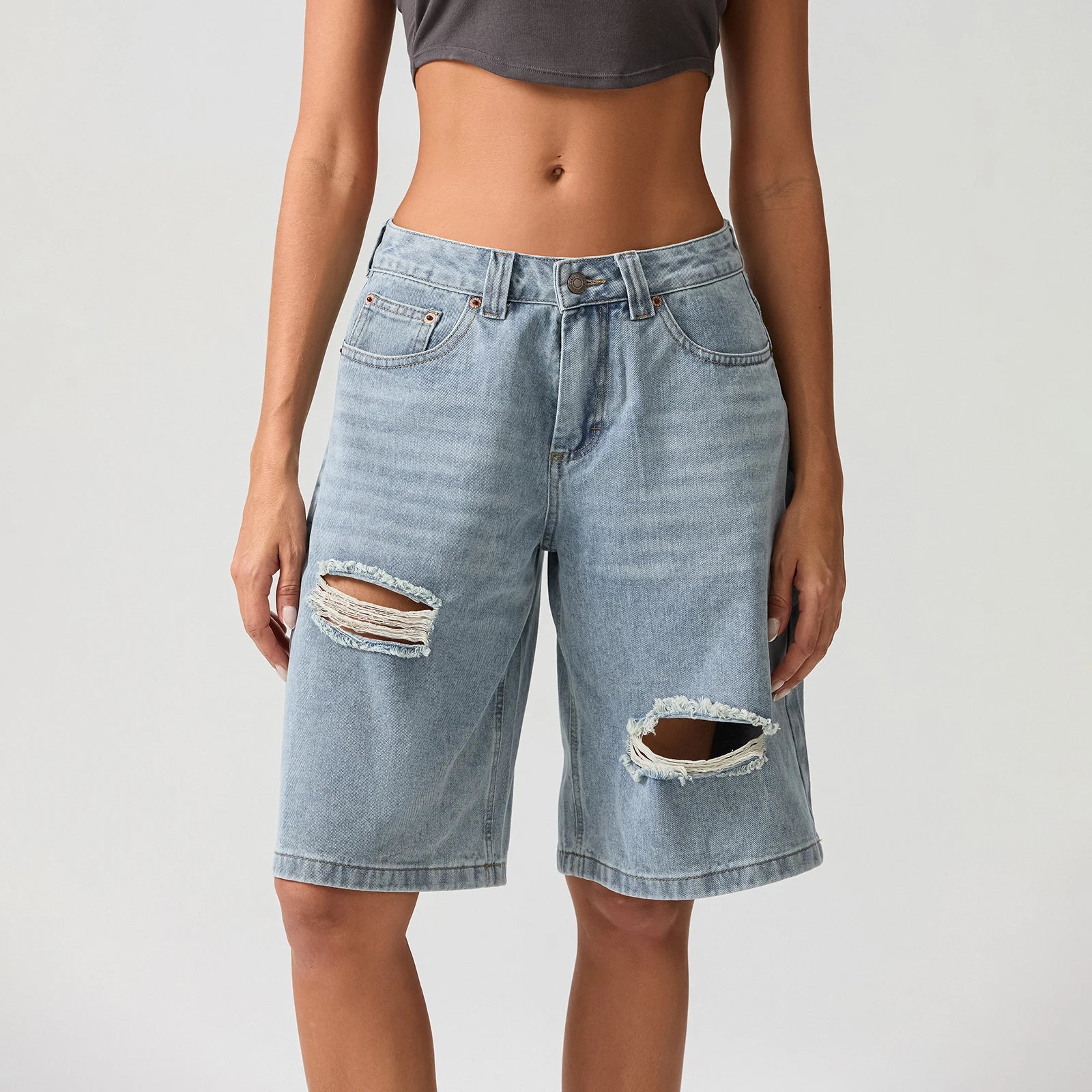 LIZAKOSHT  -  Women's Y2k Carpenter Jean Shorts Casual Hole Loose Fit Wide Leg High Rise Prewashed Denim Jorts Vintage Cow Girl Outfits