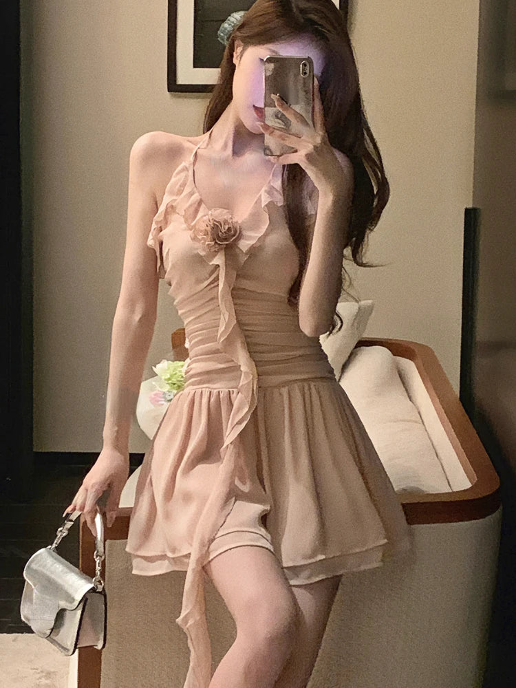 LIZAKOSHT  -  Summer Pink Elegant kawaii Dress Women Chiffon Korean Fashion Party mini Dress Female sexy casual Sweet Suspender Dress New