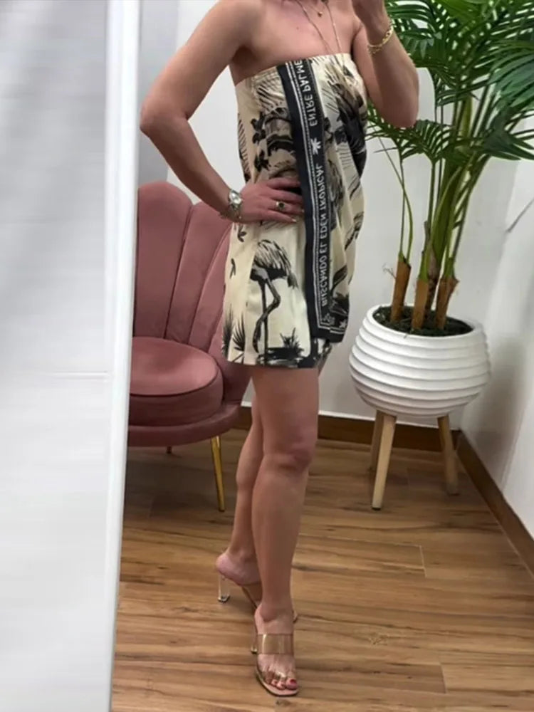LIZAKOSHT  -  Detachable Halter Strapless Dress Drooping Floral Baggy Fashion Backless Vacation Beach Women's Suspender Print Short Dresses