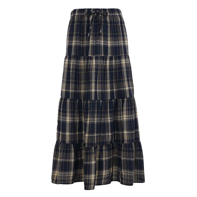 LIZAKOSHT  -  Y2K Retro Cake Skirt College Style Striped Patchwork Long Sweet Spicy Women Fashion A Line Version Skirt