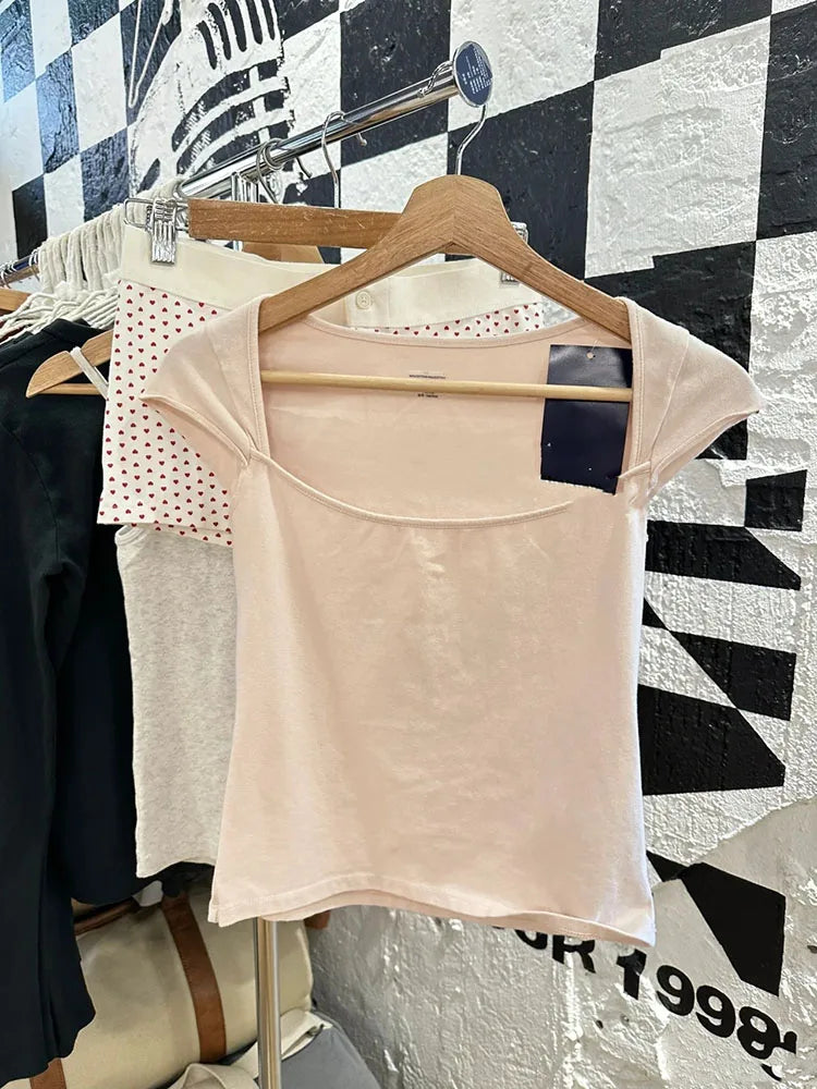 LIZAKOSHT  -  Polka Dot Sleeveless Slim T-shirt Women Summer Sexy Square Collar Black Cotton Tees Preppy Style Cute Streetwear Crop Top Y2k
