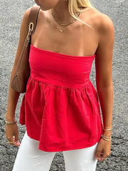 Women Sexy Strapless Ruffles Short Top Stylish Off Shoulder Backless Sleeveless Slim Tube Tops Elegant Ladies Streetwear Y2K