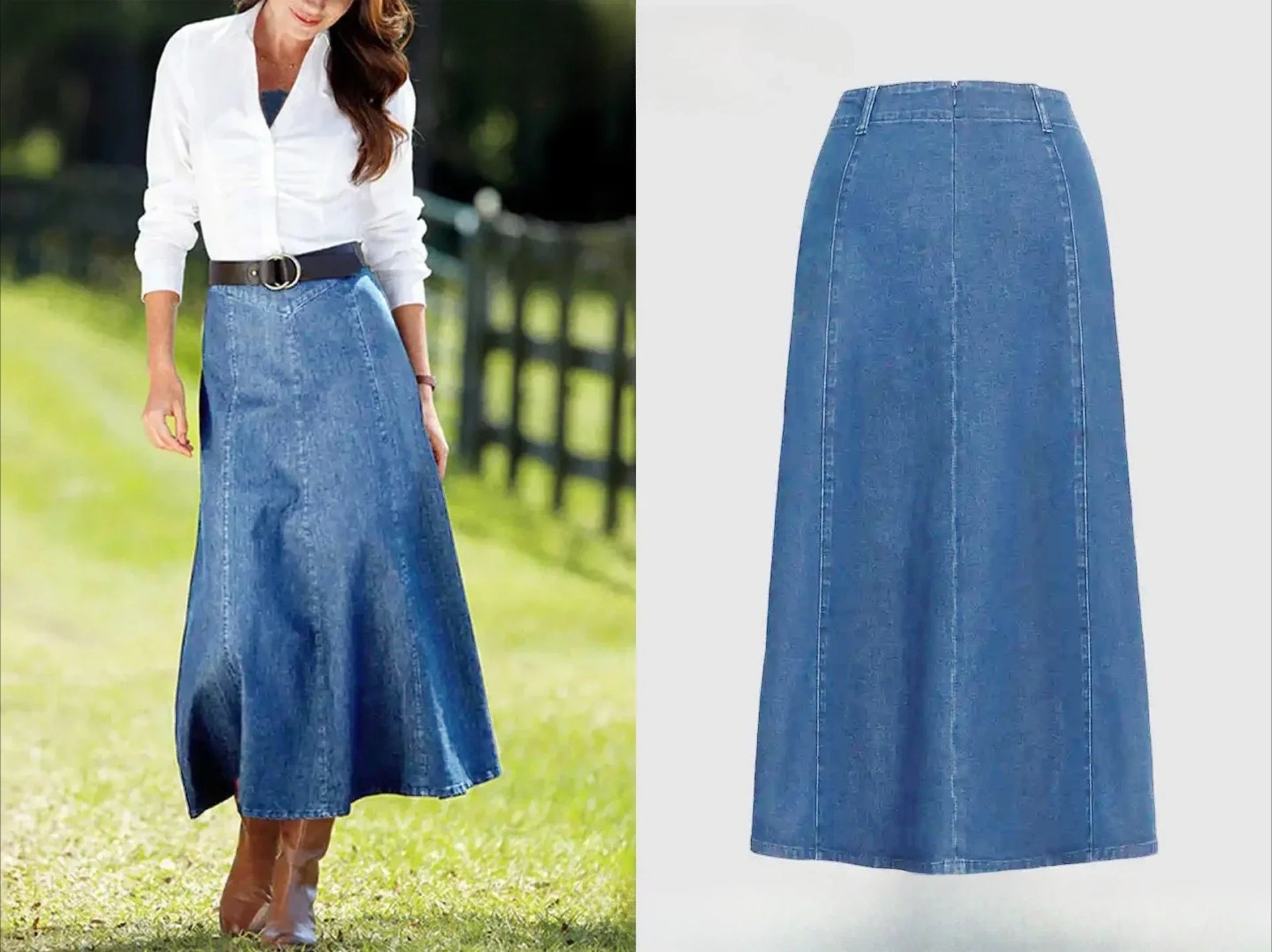 LIZAKOSHT  -  Denim Skirts for Women Vintage Basics Long Skirt Stretch Washed Distressed Zipper Female Spring Summer Streetwear A Line